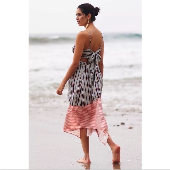 ANTHROPOLOGIE Coverup Cutout Maxi Dress Adjustable Bow Back tie Black XL NWT - Picture 5 of 9